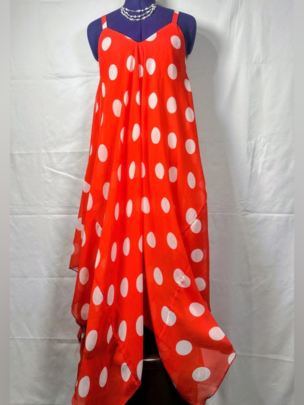Mlle Gabrielle Red and White Polka Dot Asymmetrical Maxi Skirt